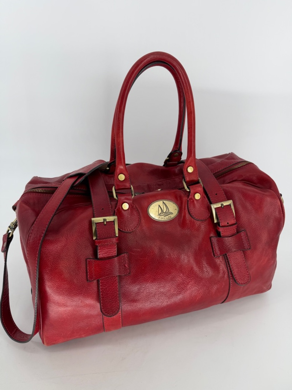 Firenze Prodotto Artigianale Italian Leather Travel Duffle Bag